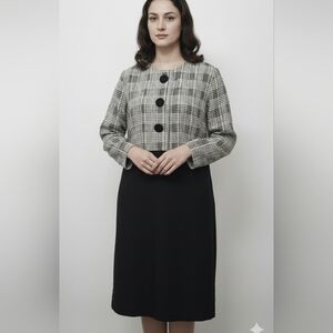 Vintage Ultra Dress Black White Gingham Pleated Office Retro Classic 22W